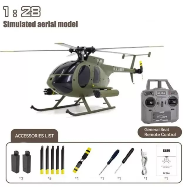 1:28 C189 RC Helicopter MD500 Brushless Motor Dual-motor6-Axis Gyro Aircraft Toy