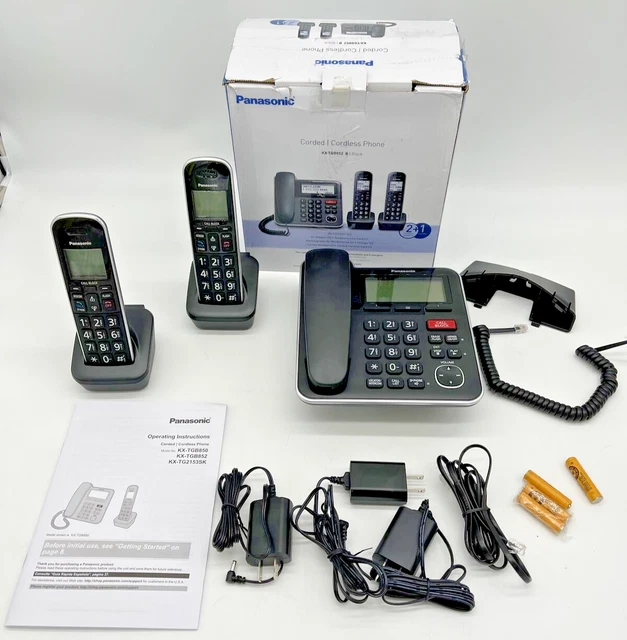 PANASONIC CORDED CORDLESS Phone System 2 Handset Expandable One Touch