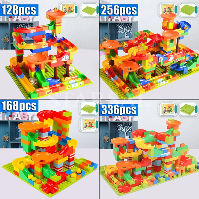 Children DIY Construction Crazy Marble Race Run Maze Track Building Blocks Set
