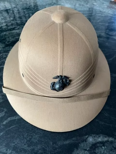 WWII MARINE CORPS USMC Hawley Sun Pith Helmet Dated 1944 EGA Emblem ...