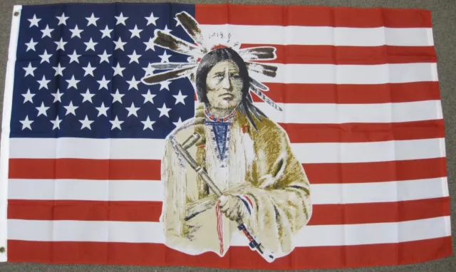 3X5 USA Flag American Flag Indian Native American 3'x5' Banner FAST USA SHIPPING