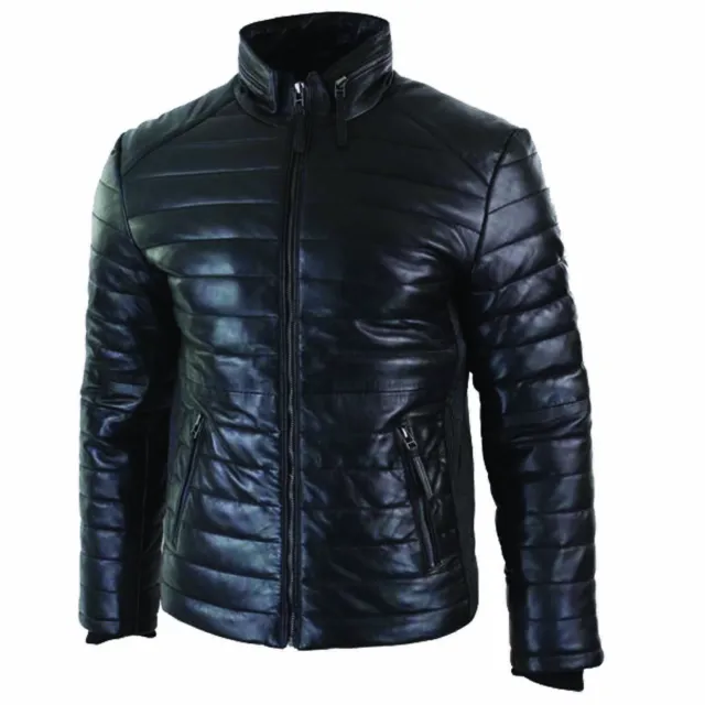 Leather Quilted Puffer Jacket for Men 2