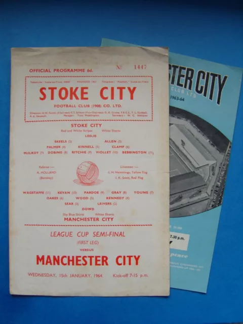 1964 LEAGUE CUP SEMI-FINAL MANCHESTER CITY v STOKE CITY BOTH LEGS