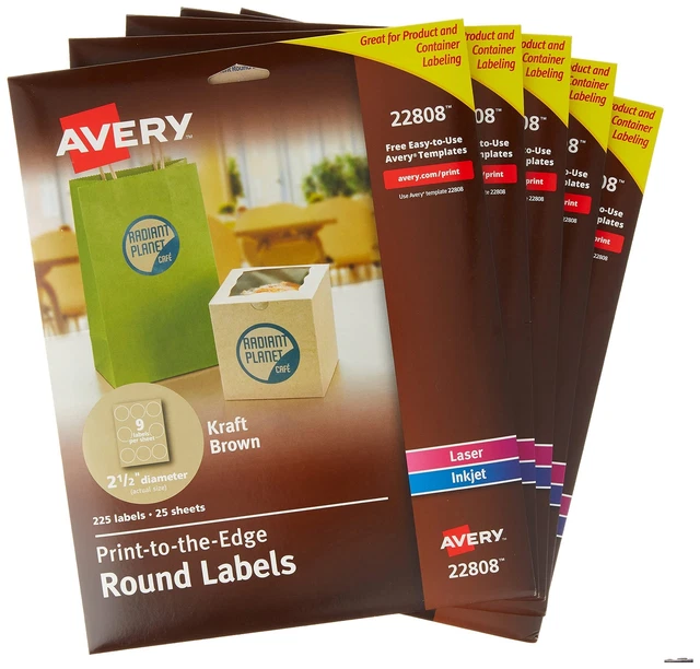 Avery Printable Round Labels, 2.5" Diameter, Kraft Brown, 1,125 Customizable ...