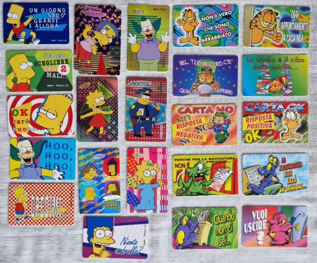 Lotto d 23 cards/carte plastificate Paws/Ferrero/Fox, Simpson/Garfield,1998/1999