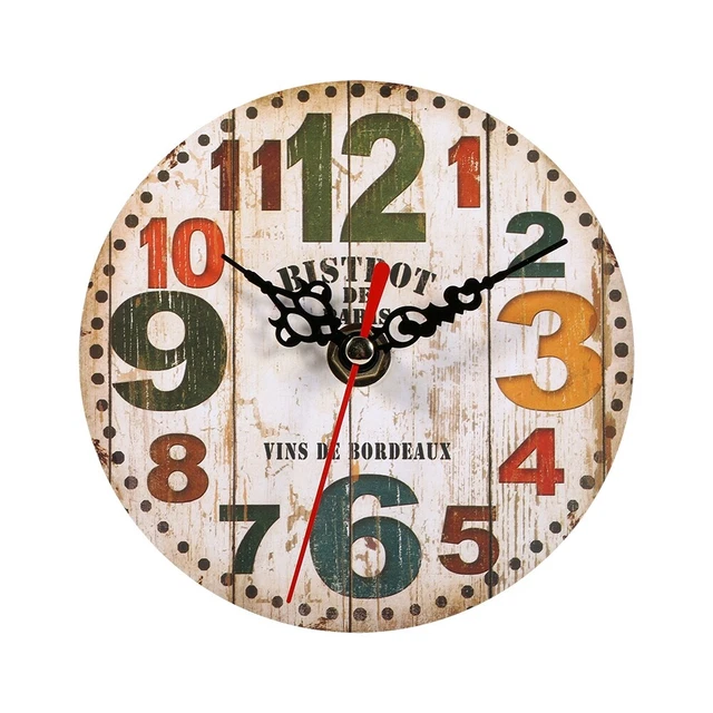 (#3)Horloge Murale Antique Créative Style Vintage Horloges Rondes En Bois BD 2