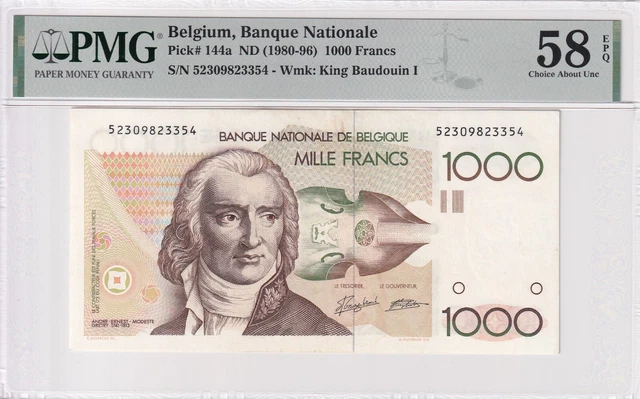 Belgium 1000 Francs PMG 58 EPQ