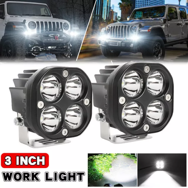 2X 80W 3" Inch LED Work Light Bar Spot Driving Fog Reverse Lamp Offroad SUV 4WD*