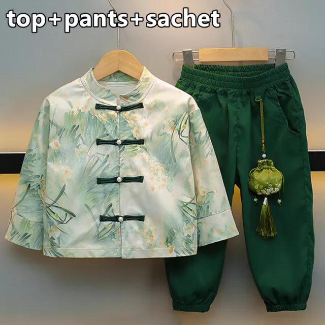 Enfants Garçon Chinois Tang Costume Haut Et Pantalon Hanfu Vêtements Rétro