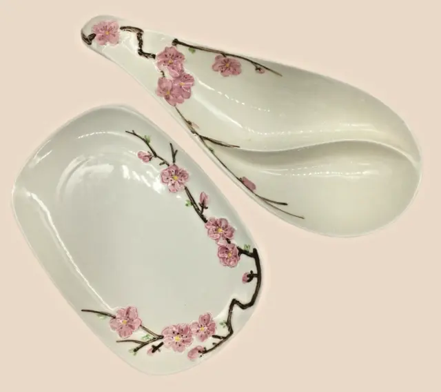 Metlox PoppyTrail Peach blossom Appetizer Set Platter & Dip DishVintage USA Cali