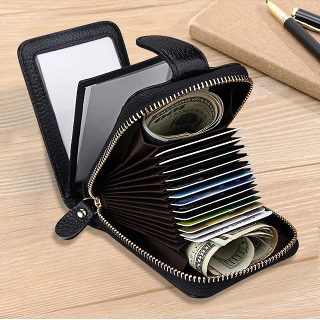 Men Women Wallet Genuine Leather RFID Zip Around Bifold Credit Card Holder Purse 3