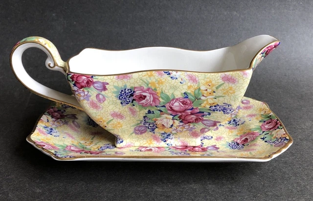 Royal Winton Grimwades-"WELBECK" CHINTZ SAUCE/GRAVY BOAT & UNDER PLATE~England