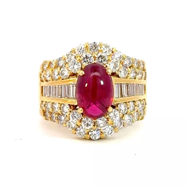 GIA Certified 2.55 Carat Natural Ruby Vivid Red And Round Baguette Diamond Ring