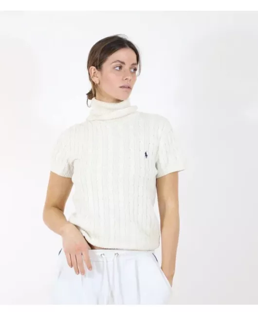 Ralph Lauren Sport Polo Sweater Womens Size L Turtleneck Short Sleeve Cable