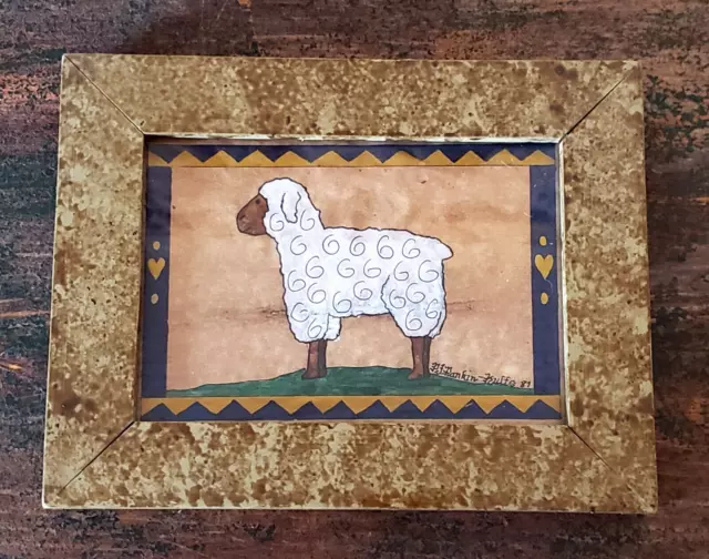 Sheep Lamb Shelf Sitter Ceramic and Real Lambs Wool 7 tall seated  whimsical