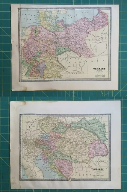 Germany Austria - Rare Vintage Original 1885 Antique Crams World Atlas Maps
