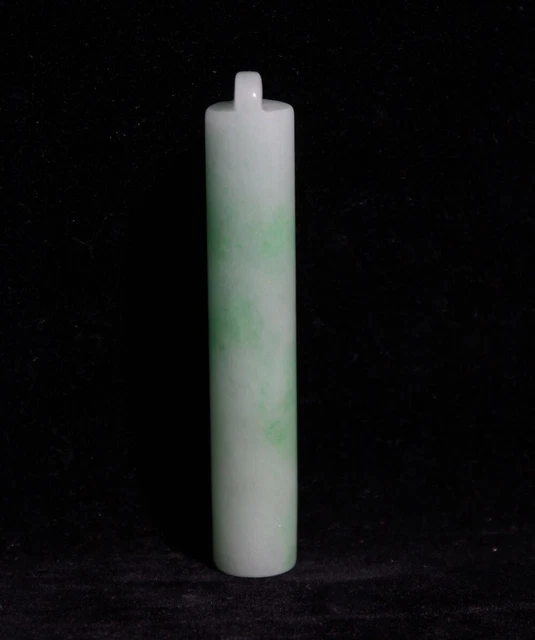 Very Rare Old Chinese Natural Green and White Jadeite Emerald Hat Tube Pendant