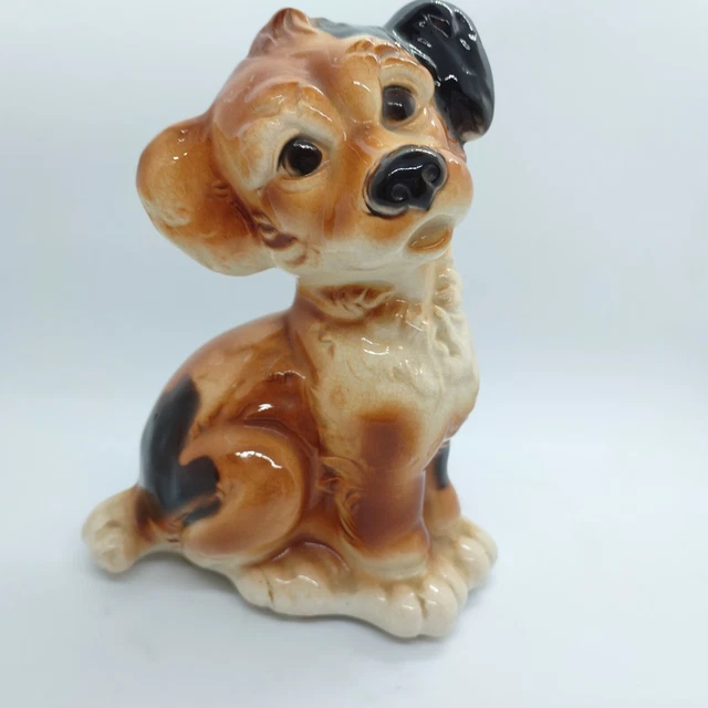 ROYAL COPLEY DOG FIGURINE 6 1/2" Brown Pottery Vtg Cottagecore folk