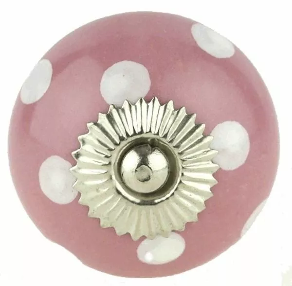 2 Mauve Pink w White Dots Ceramic Cabinet Knobs Drawer Pulls Closet Door Handles