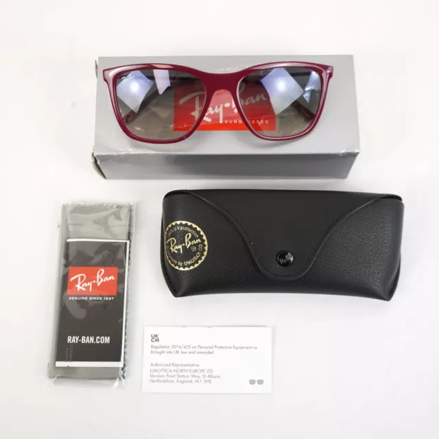 Ray-Ban RB4344 Sunglasses In Polished Red Frames & Light Grey Lenses