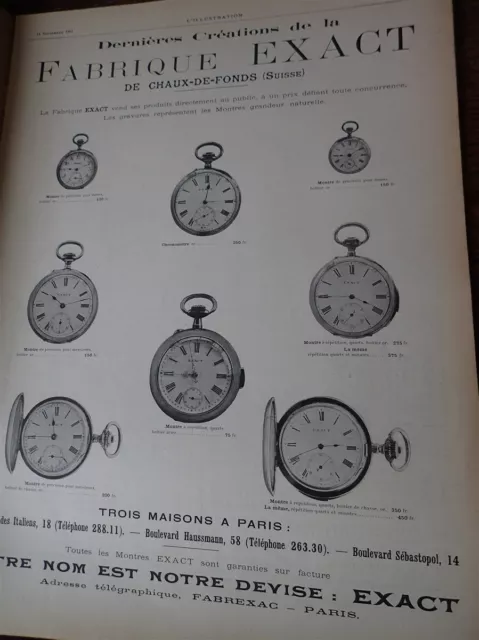 FABRIQUE EXACT de CHAUX DE FONDS montre  publicité papier ILLUSTRATION 1901 col