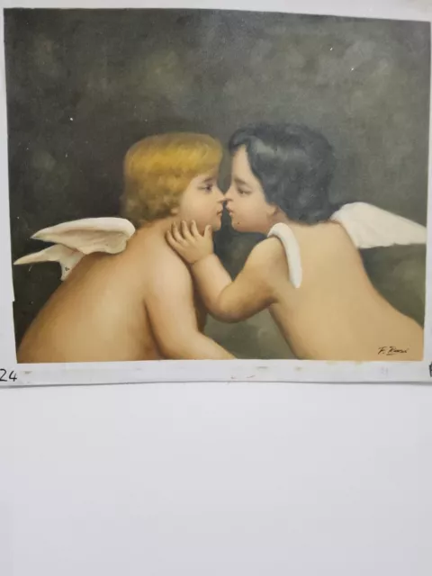 Imagen Par Ángeles Pintado a Mano Óleo sobre Lienzo 40x50 Marco Incluido Firmado