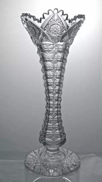 Fantastic Signed Hawkes 12"H Pedestal Corset Vase In A Prism & Hobstar Pattern!