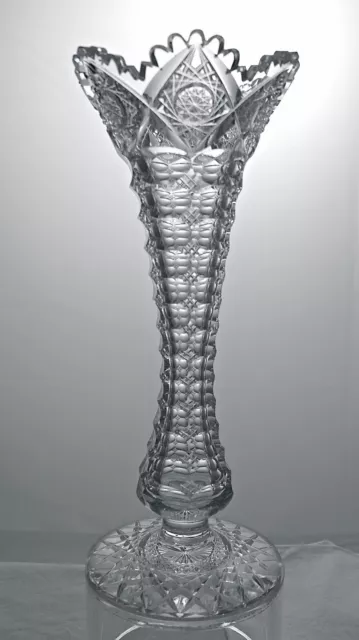 Fantastic Signed Hawkes 12"H Pedestal Corset Vase In A Prism & Hobstar Pattern! Fantastic Signed Hawkes 12"H Pedestal Corset Vase In A Prism & Hobstar Pattern!