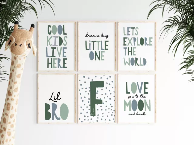 Green Nursery Wall Art Prints Children's Bedroom Décor Personalised Prints Gift