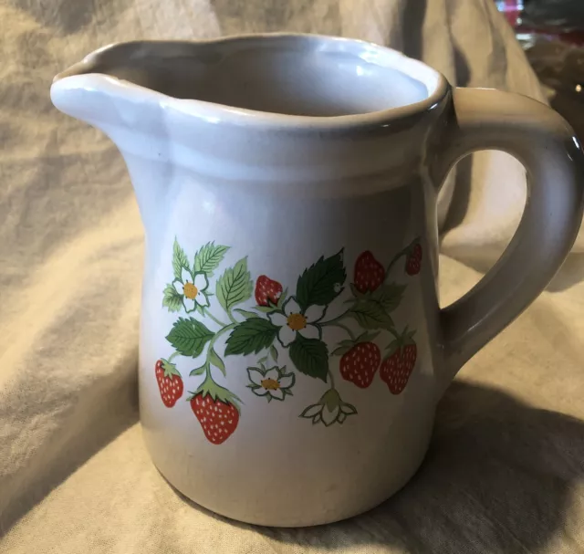 Vintage Strawberry Pitcher Kitchen Pottery White Cream Color Home Decor CUTE!!