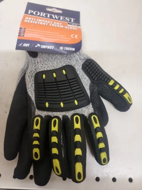 Portwest Anti-Impact Cut Resistant Thermal Gloves Grey/Black - 2XL - XXL