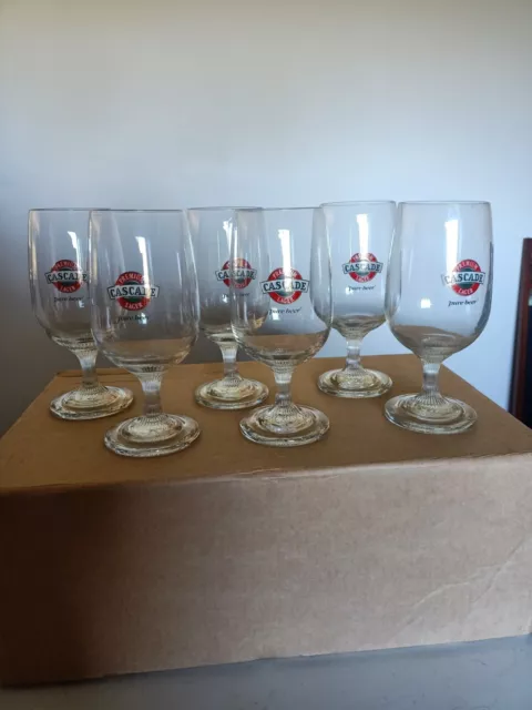 Rare Collectable Retro Set of 6 Cascade Premium Lager Beer Goblet Stem Glasses