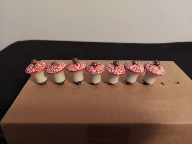 Ceramic White & Red Door Knob Dresser Drawer Cupboard Kitchen Pull Handle