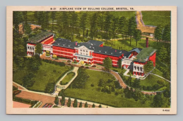 Postcard Airplane View of Sullins College Bristol Virginia