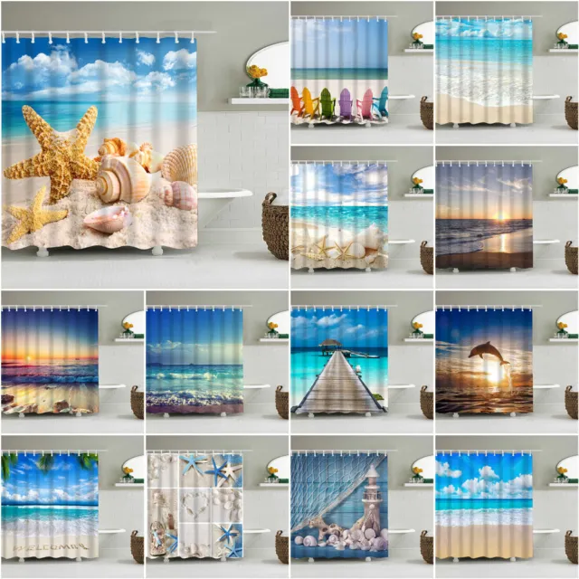 Sea Beach Sun Shower Curtain Waterproof Fabric Bathroom Bathtub Curtains Decor