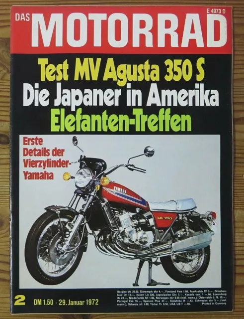 Das Motorrad 02/72 Test MV Agusta 350 S,Elefanten-Treffen,Yamaha GL 750 4-Zylind