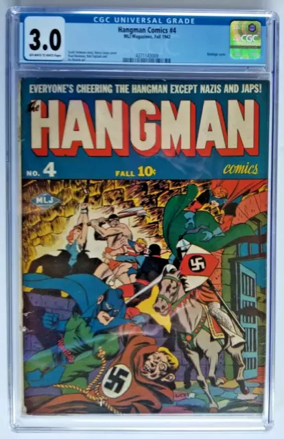 Hangman Comics #4 Cgc Gvg 3.0 Mlj 1942 Classic Nazi Bondage Cover Scarce