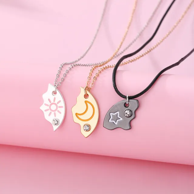 Lovecryst 3Pcs/set Sun Moon Star Pendant Necklace Best Friend Bff Friendship Cou