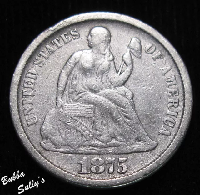 1875 CC Seated Liberty Dime CC Below Bow FINE