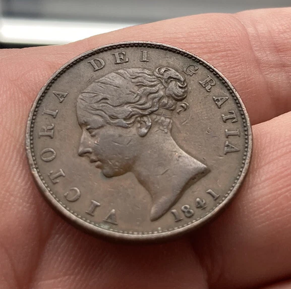 1841 Queen Victoria Young Head Copper Half Penny, G/EF