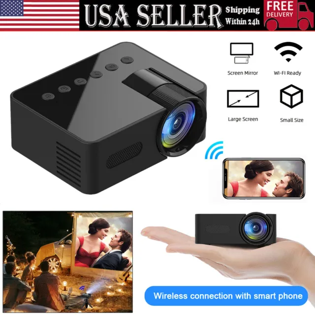 Mini proyector portátil, pequeño proyector de película de 1920 x 1080P,  compatible con tarjeta TF, disco U, AV, pantalla de 24 a 60, proyector de