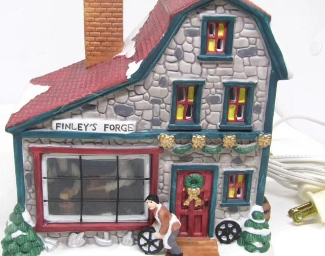 VINTAGE 1999 VICTORIAN Village Lighted Finley's Forge Ceramic House ...