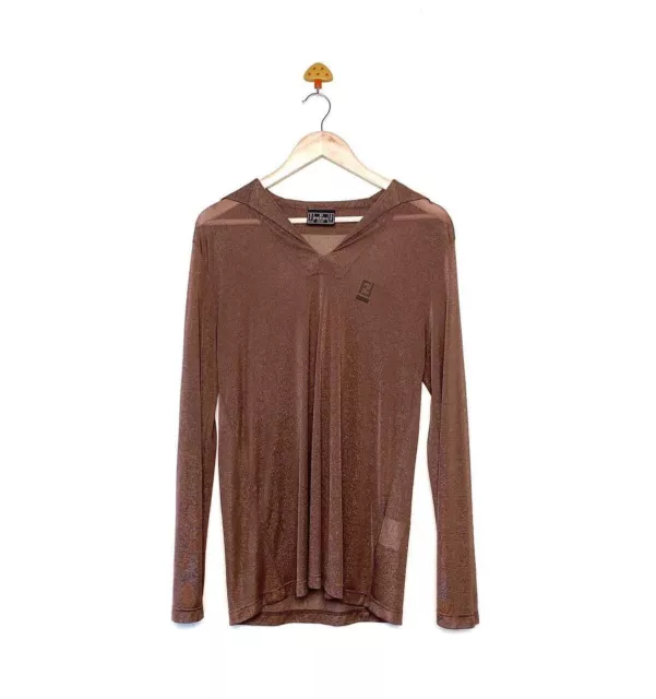 Vintage Fendi Roma Jeans Womens Brown Mesh Long Sleeve Blouse Shirt size IT 48