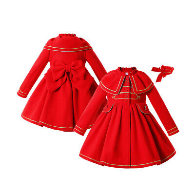 Kids Girls Christmas Dress Coat Jacket Party Parka Casual Winter Outerwear Red