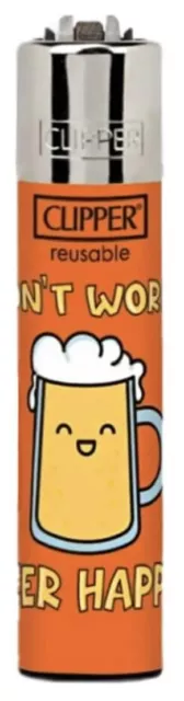 Orange Clipper Lighter  Rare Design (DONT WORRY BEER HAPPY ) Funny Quote