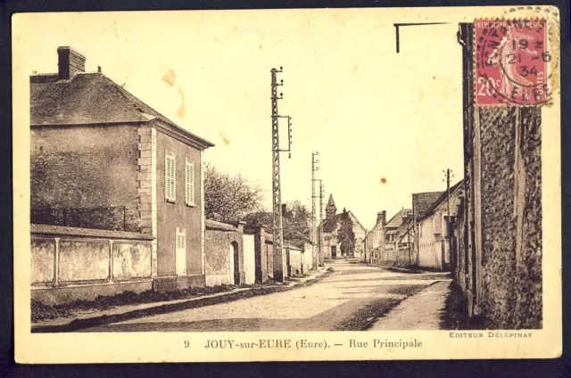 Carte Postale Ecrite en 1934 JOUY sur EURE Rue Principale M. TROLEZ