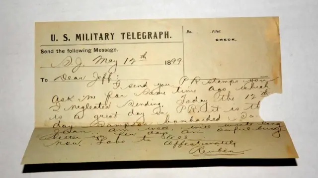 1899 U.S. Military Telegraph from Puerto Rico Telegram