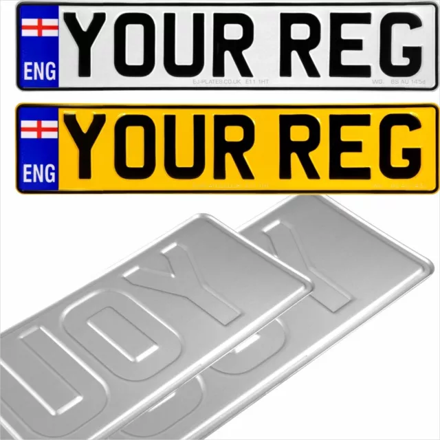 Pressed Metal Number Plates Legal All Sizes: Oblong, Square, Short, Motorcycle 3