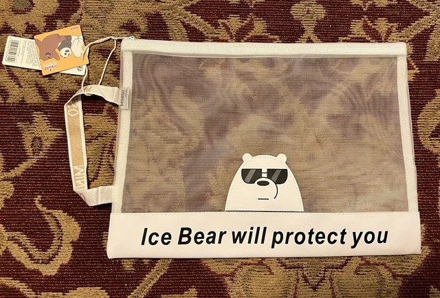 NEW MINISO WE Bare Bears Ice Bear Laundry Gym Document Mesh Pouch Bag £