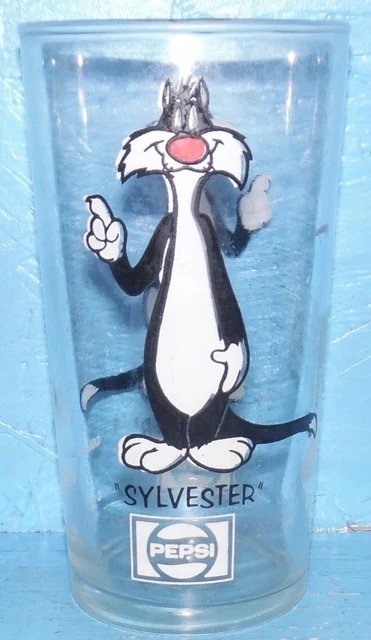 1973 SYLVESTER PEPSI GLASS Short Pepsi Logo Under Name Thin Federal